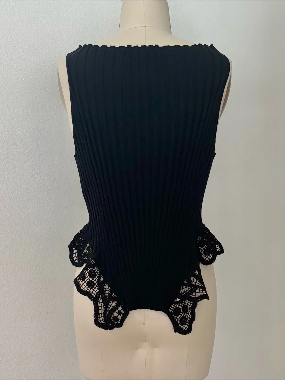 Zara Ribbed Knit Sweater Tank NWT Black Lace Peplum Boat Neck Romantic M